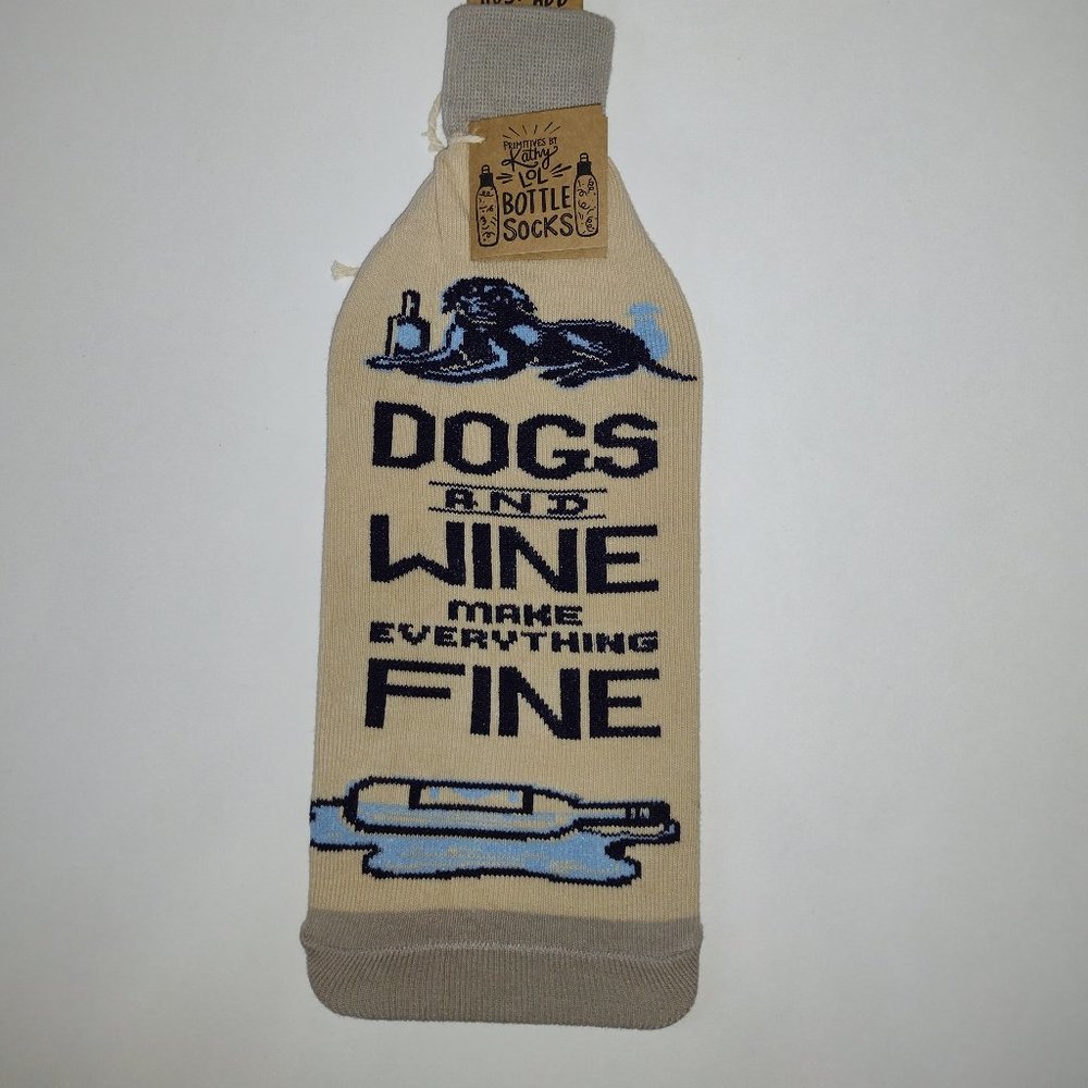 Bottle Cover – Dogs And Wine, 3.50" x 11.25" - Fits 750mL to 1.5L - Brown - PBK.